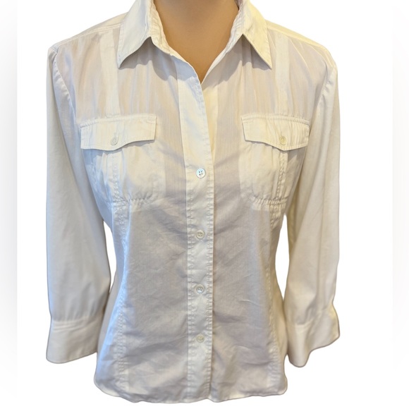 Theory Women’s Shirt Size Small Button Up White 3/4 Roll Up Sleeves Cotton - Picture 1 of 12